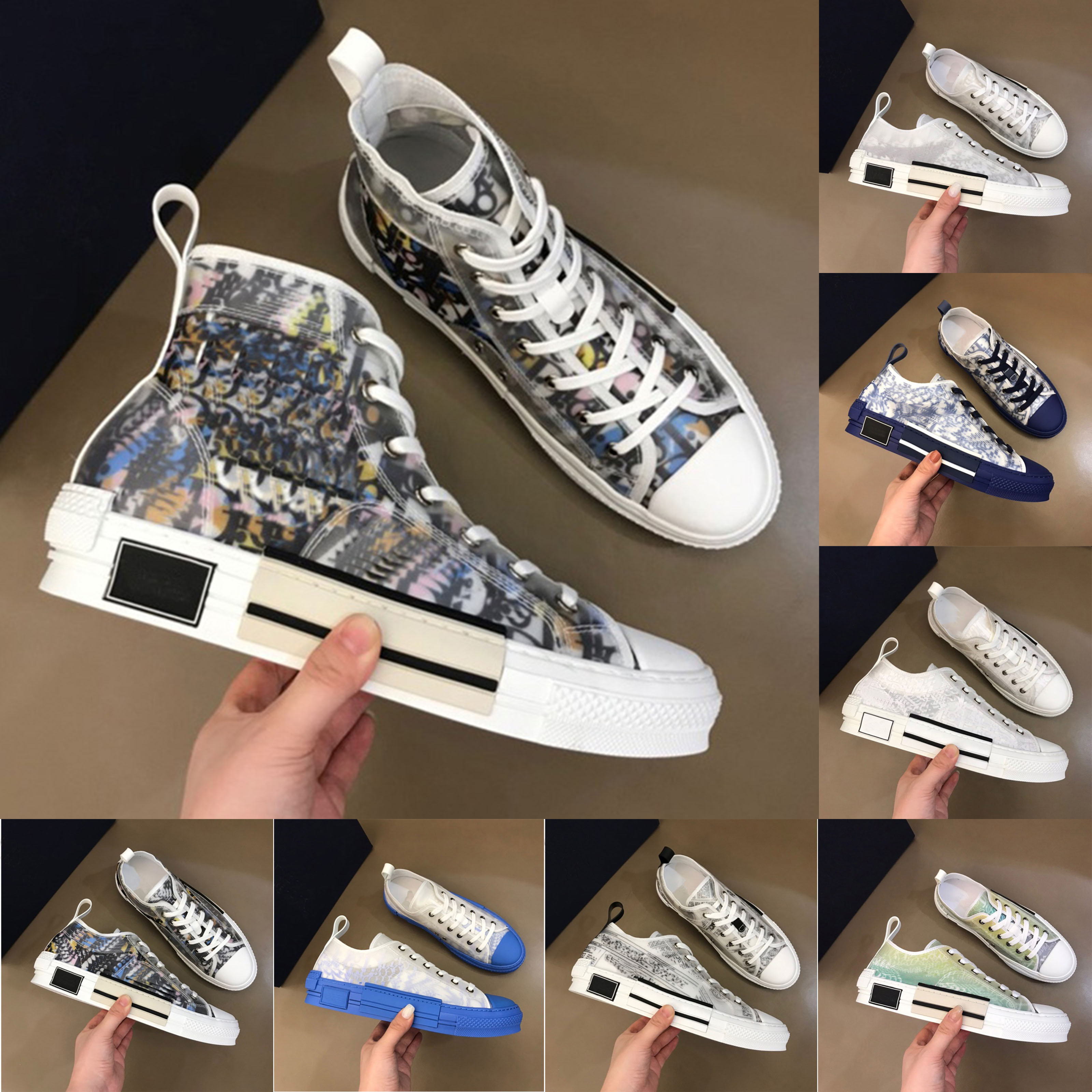 

Low Mid Hight Clection B23s Casual Shoes Designer B23 Oblique Technology Luxury Canavs Sneakers Mens Big Size 12 13 Women Gradient Slive Grey Gold Black White Trainer, 14