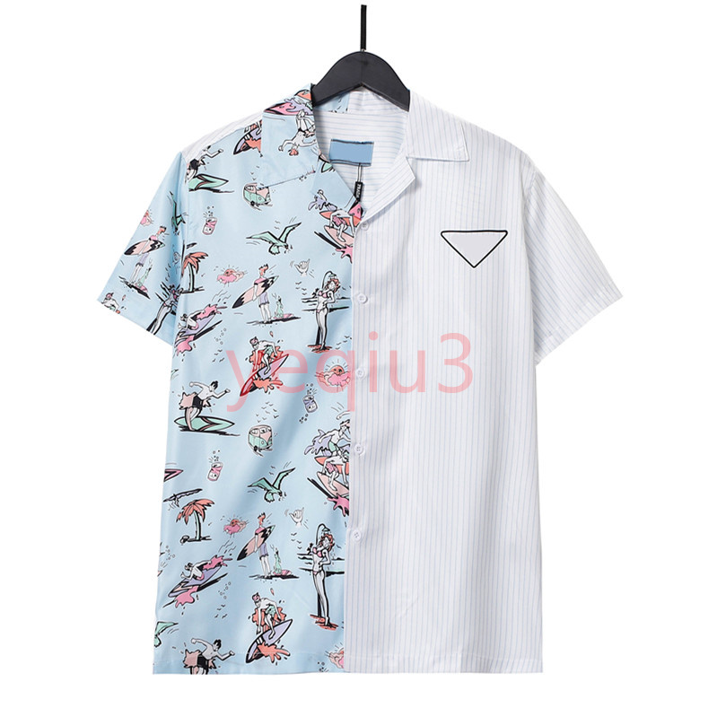 

Mens Casual Shirts short sleeve shirt Beach style stitching colorful Classic Business T-shirt Button Lapel Slim fit quality shirts summer vacation plus size SSS EQ15, As pictures