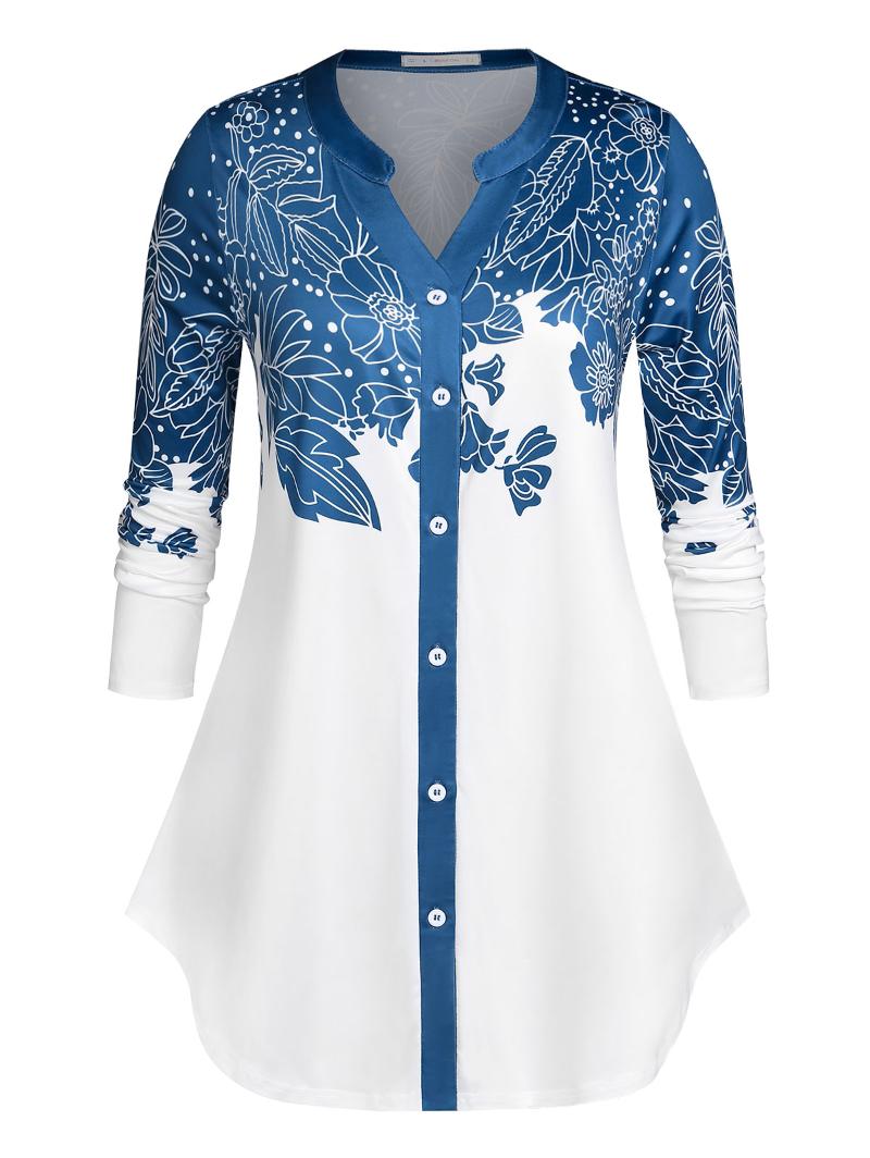

Women's T-Shirt Floral Print Button Up ShirtWomen's, As pic
