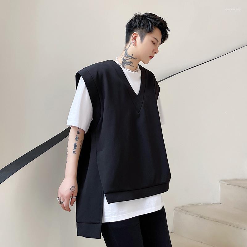 

Men' Vests Summer Cool Large Wind Front Short Back Long Deep V-neck Loose Fitting Waistcoat Jacket Kare22, Black
