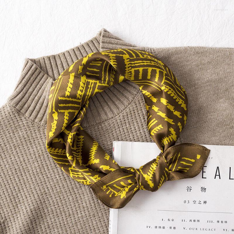 

Scarves 100% Silk Scarf Unisex Man Women Vintage Geometric Kerchief Headband Small Square Bandana 53 53cmScarves
