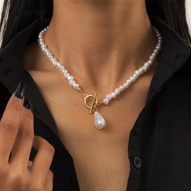

Chains IngeSight.Z Imitation Pearl Lasso Toggle Clasp Choker Necklace Collar Punk Baroque Pendant Necklaces JewelryChains