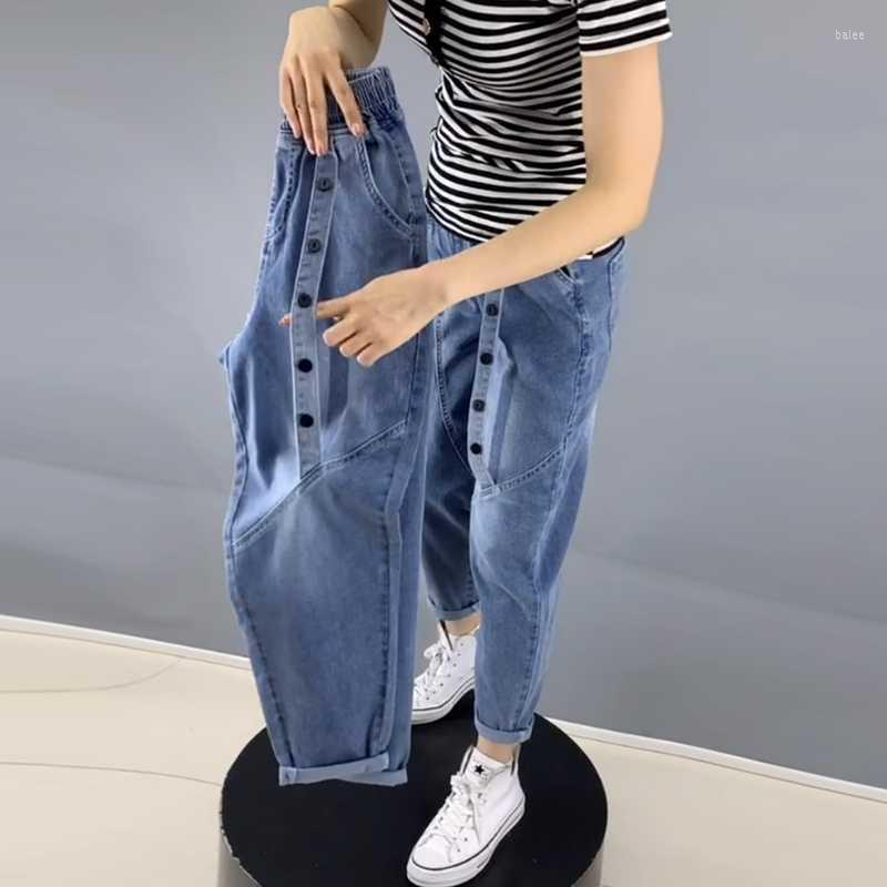 

Women' Jeans Vintage Plus Size Women 2022 Spring Summer High Waist Stretch Nine-point Harem Pants Casual Female Denim TrousersWomen, Blue