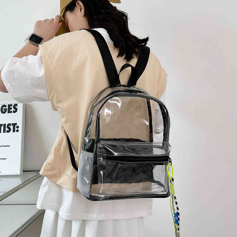 

PVC transparent waterproof backpack new PVC large capacity student schoolbag, Blue