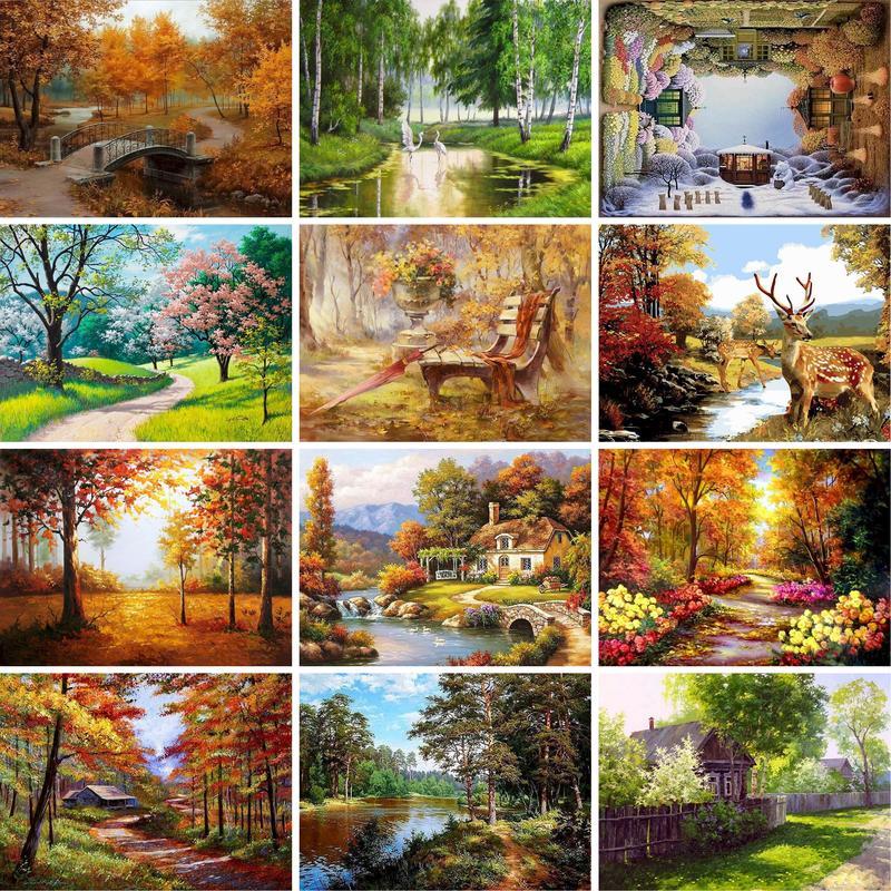 

Paintings GATYZTORY 60x75cm Frame DIY Painting By Numbers Tree Landscape Paint Home Decor HandPainted Canvas Drawing Gift