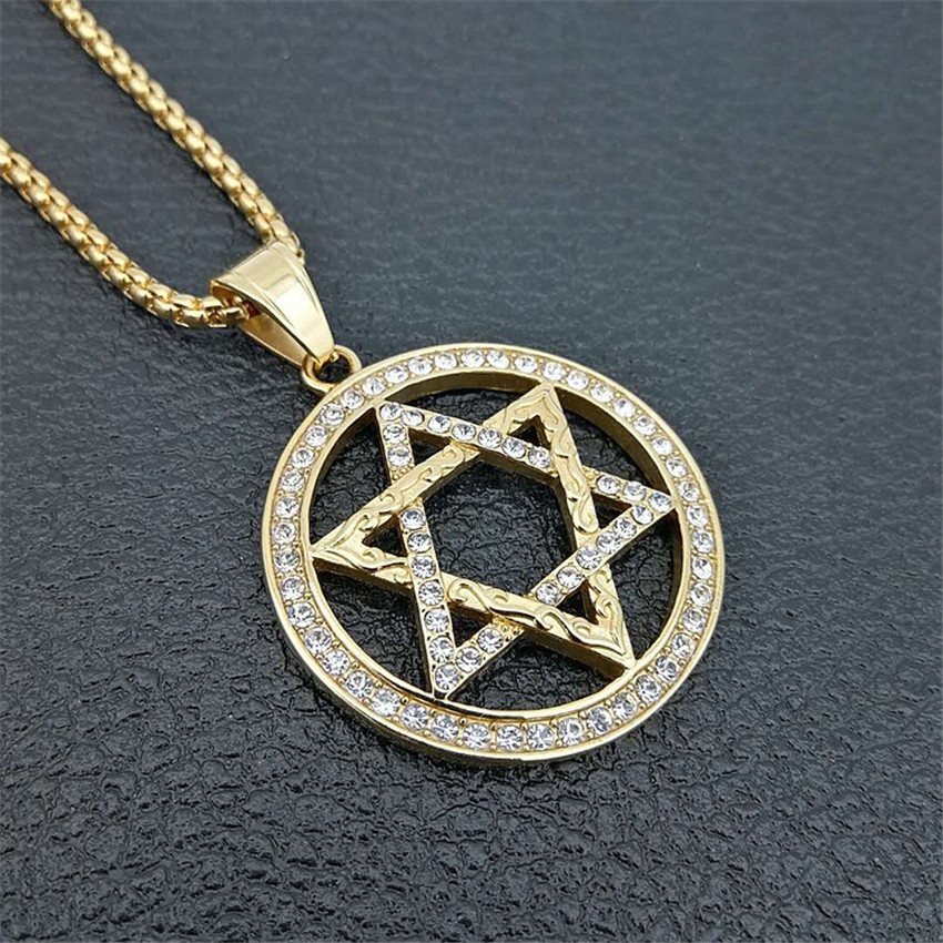 Religious Magen Star of David Pendants Necklace Gold Color Stainless Steel Hexagram Necklace Women/Men Iced Out Jewish-image-783647081