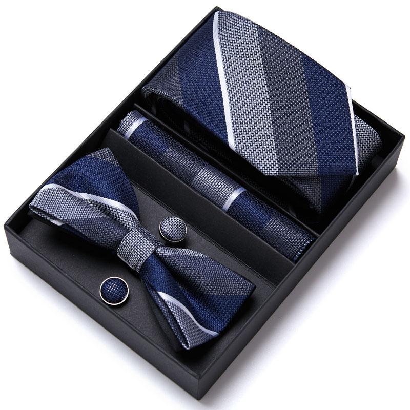 

Bow Ties Formal Dress Tuxedo NeckTie Handkerchief Men's Tie Set Silk Striped Party Groom Wedding Butterfly Bowtie In BoxBow