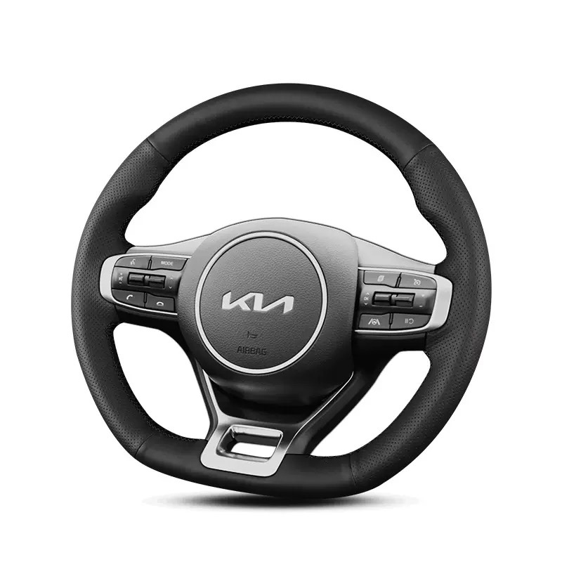 

For KIA K5 2020 2021 2022 Black Leather DIY Hand Sewn Steering Wheel Cover Interior Handle Cover