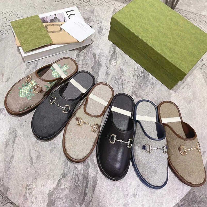 

Mens Slipper Flat Mules Leather Slides Real Leather Loafers Designer Sandals Summer Guccie Green Beach Outdorr Casual Shoes NO381