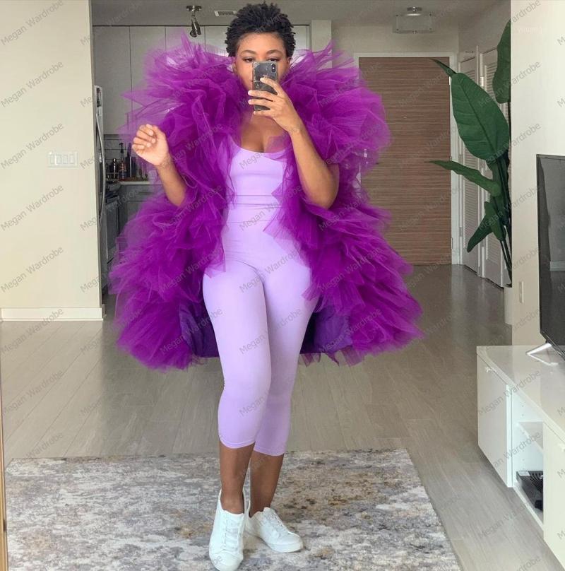 

Arrival Purple Tulle Top For Women Puffy Ruffled Party Tops Have Lining Winter Vest Casual Custom Made Any Color Free Women' Blouses & Shir, Custom made color