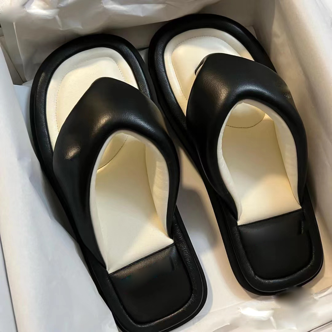 

New2022 slippers Jil non slip external wearing slope heel square herringbone sandals women's multifunctional leather bubble bread herringbone toe mask size 35-42, Chocolate