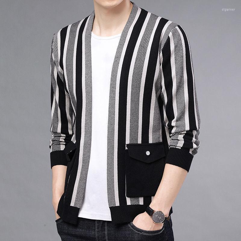 

Men's Sweaters Autumn Brand Fashion Knitted Men Cardigan Sweater Korean Style Casual Striped Color Outdoor Coats Male Clothing L42Men's Olga, Black