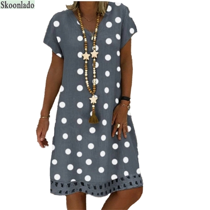 

Overseas All Size DOT Cotton Linen Women Dresses Casual Loose Lady Dress Summer Clothes Original Design Female 220613