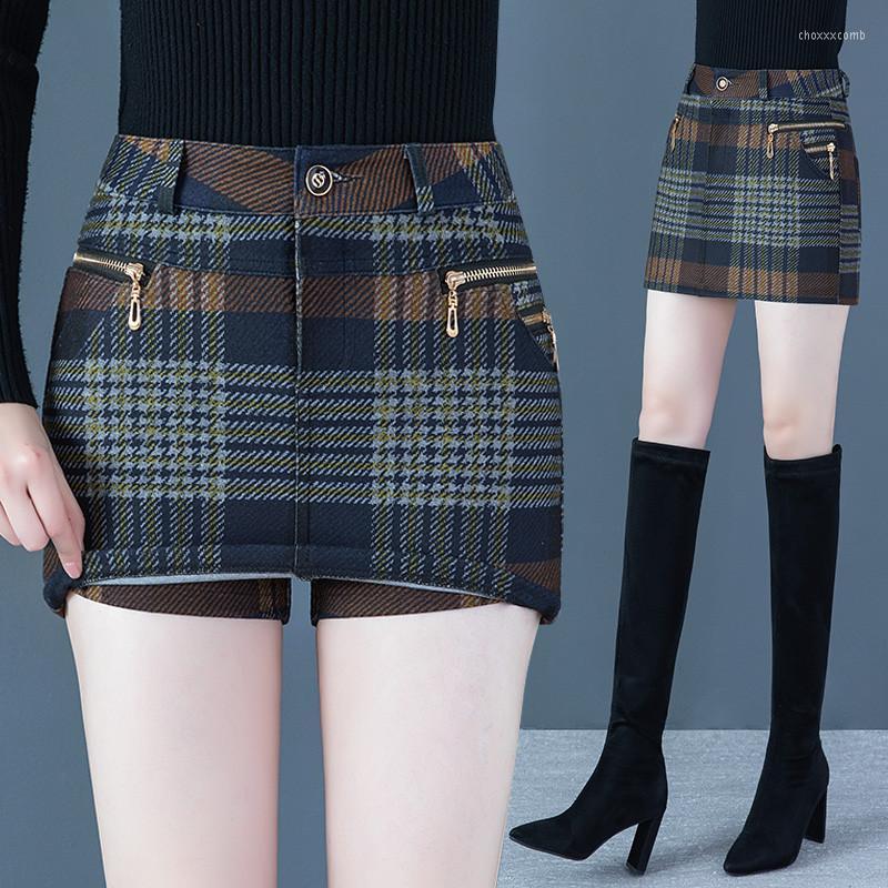 

Women' Shorts 2022 Autumn Winter Plaid Woolen Women Casual High Waist Zipper Skirts Ladies All Match Skinny A-Line Skirt, Black