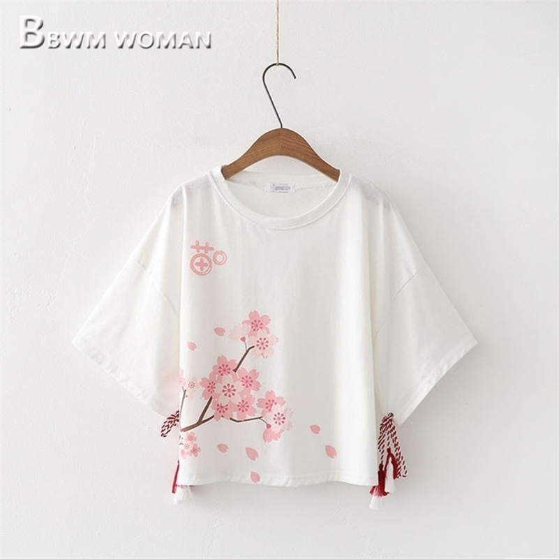

Summer Kawaii Flower Print Women T Shirt White and Black Female Tee Shirts Y200412