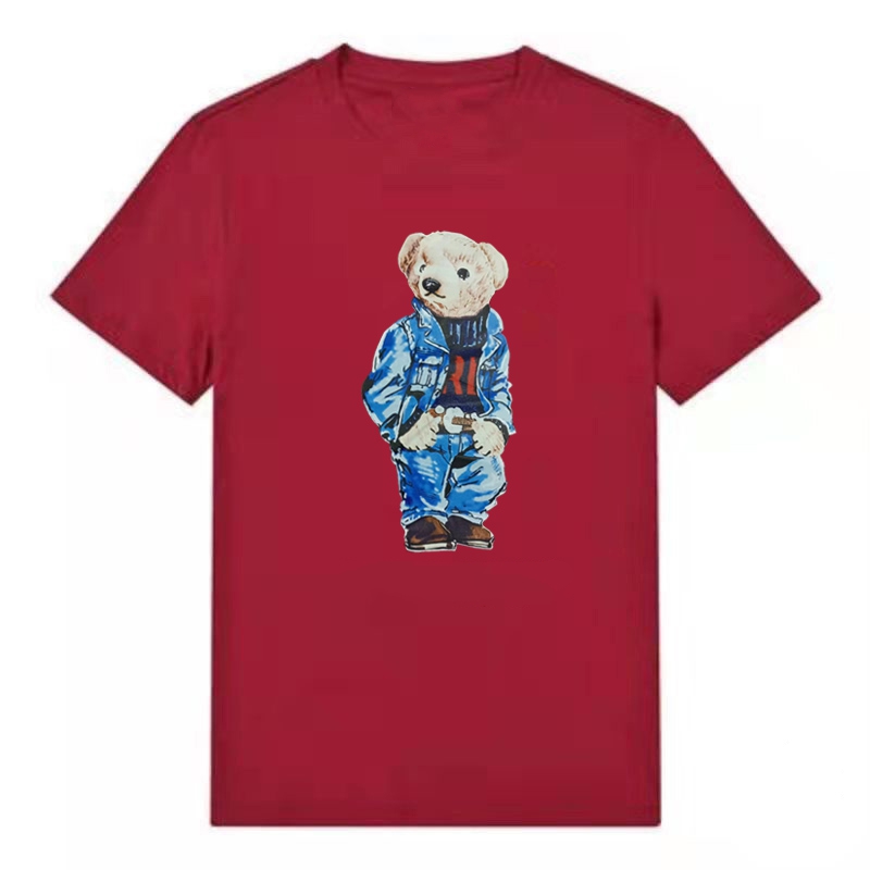 

Wholesale bear print men' and women' T-shirt tops short-sleeved round neck couple sports white-matched tide brand combed cotton -XXL, 21