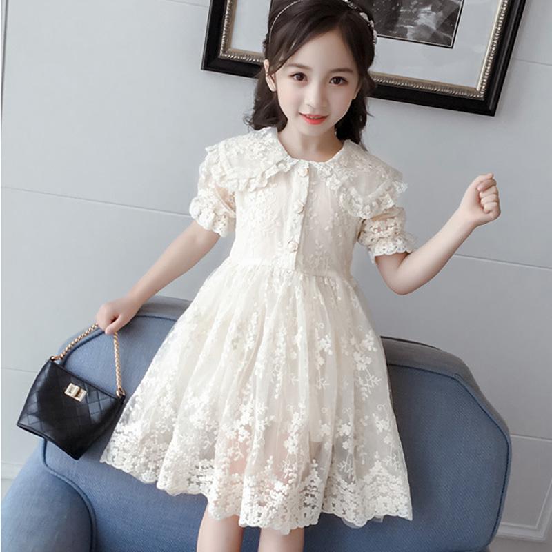 

Girl's Dresses DD&MM Girls 2022 Summer Children's Clothing Cute Lace Pattern Flower Princess Sweet DressGirl's, White