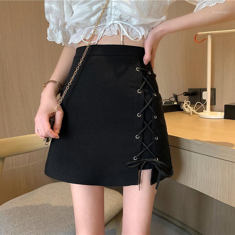 

Skirts Solid Color Cross Irregular Skirt Women' Summer Korean With Hip High Waist A-shape Versatile, Black