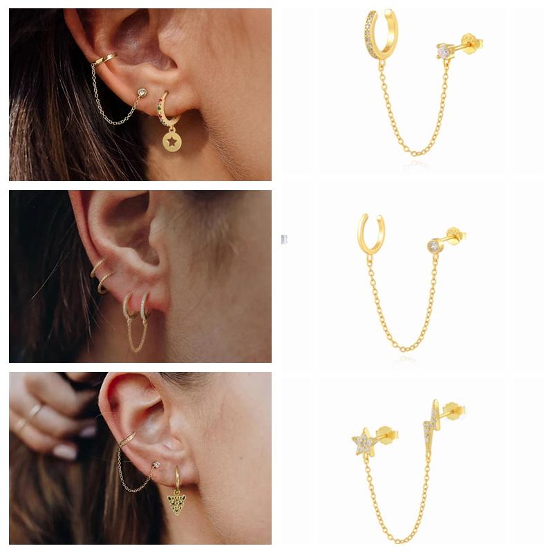 

Clip-on & Screw Back CANNER Chain Tassel Earrings For Women 925 Sterling Silver Punk Gothic Clip Gold Color Ear Bone Piercing Aretes