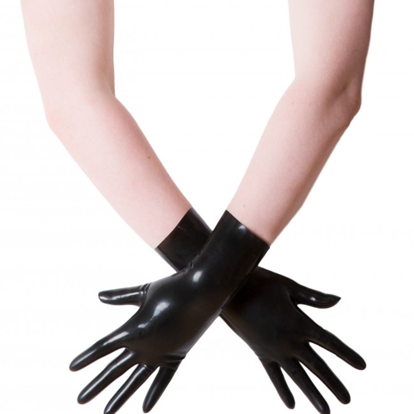 

Unisex Black Short Latex Gloves Mittens Fetish Slim Finger Wrist Length Seamless 3D 220812gx