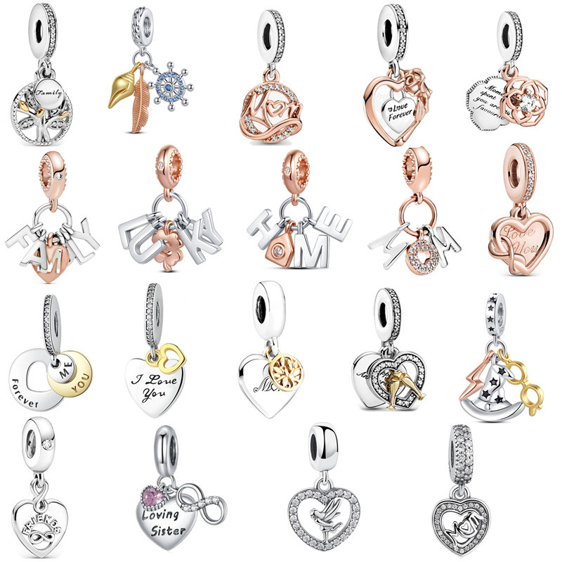 

Designer s925 Sterling Silver Charms DIY Letter Beaded Womens Love Heart Lucky Pendant Original Suitable for Pandora Bracelet Ladies Mom Jewelry Gift