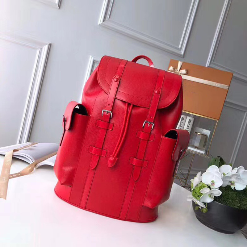 

Backpack- Top luxury designer water ripple full leather large capacity men's and women's travel bag, Black