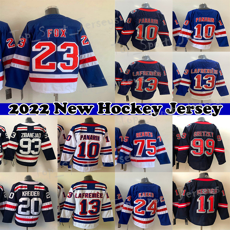

New''York''Rangers'' hockey jersey 23 Adam Fox 31 Igor Shesterkin 10 Artemi Panarin 99 Wayne Gretzky 93 Mika Zibanejad Men Kids Women jerseys, White mens