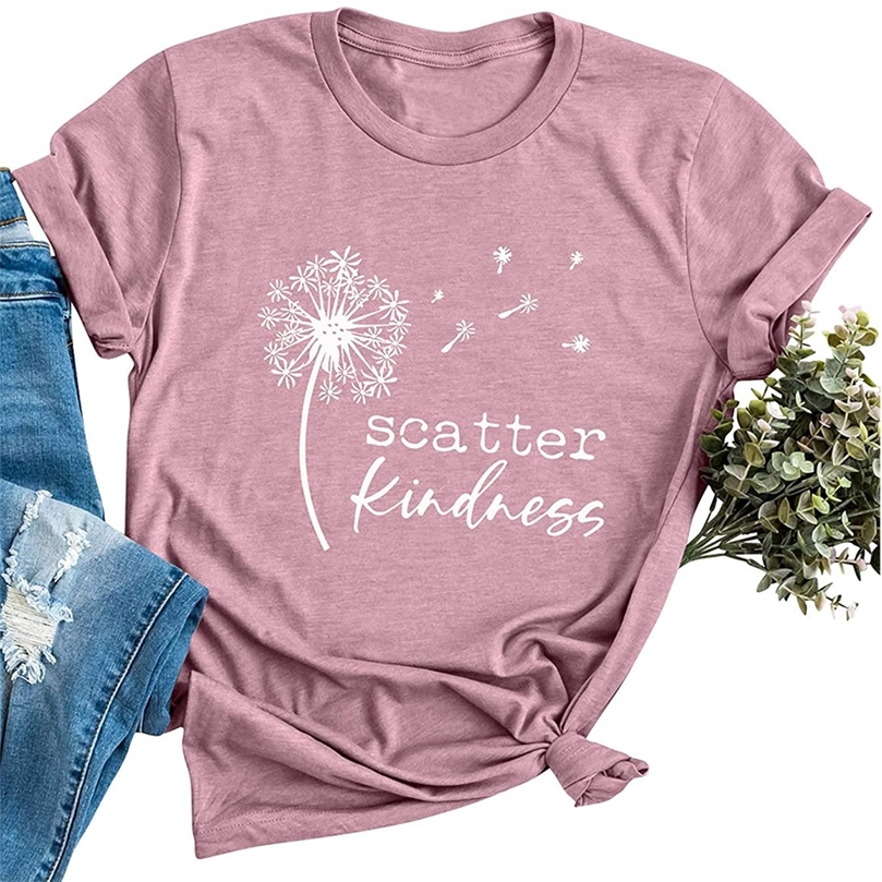 

Dandelion Scatter Kindness Printed Tshirts Women Summer T Shirt Cotton Graphic Tee Loose O Neck Harajuku Top 220527, Pp
