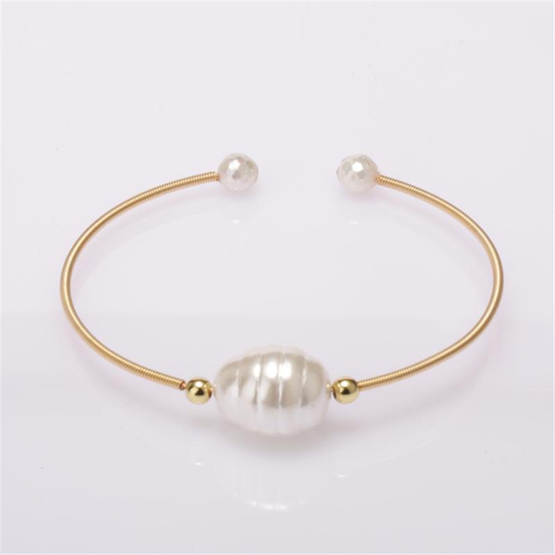 

Bangle Triple White Pearl Beads Copper Beaded Wire Wrapped Gold Open For Woman Dainty Daily Hand Wrist JewelryBangleBangle