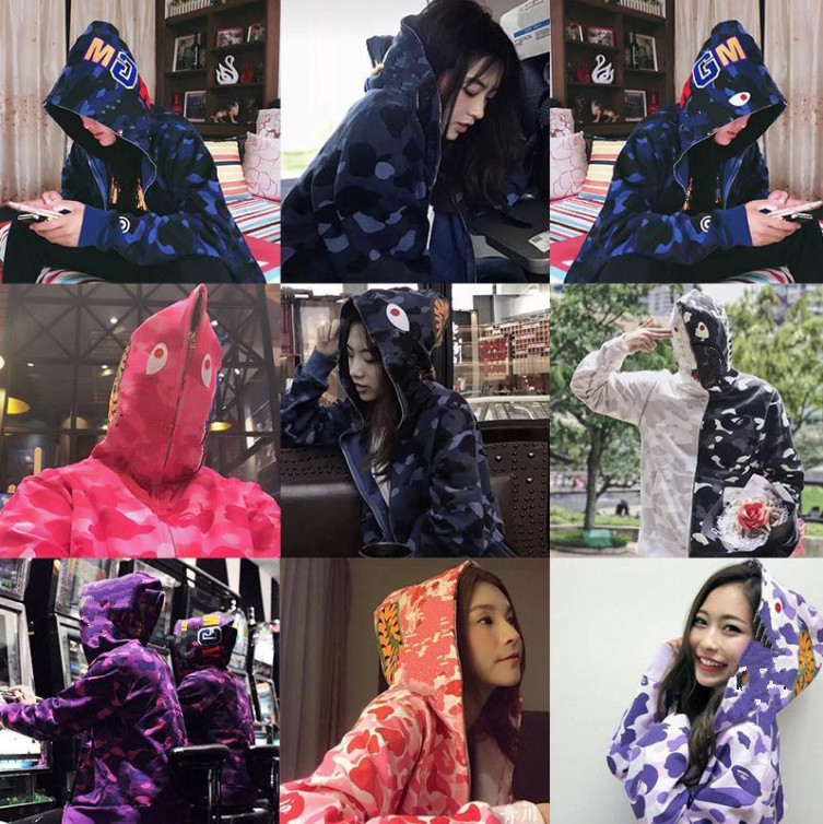 

Shark coat double hat series luminous camouflage hooded male and female student couple hip hop cardigan zipper sweater, 22