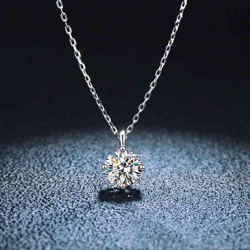 

Trendy 925 Sterling Silver 1 ct D Color Moissanite Pendant for Women Jewelry Platinum 4 Prong Clavicle Necklace Gift