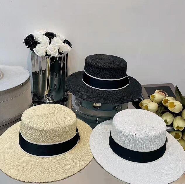 

Summer Women Straw Hats Fashion Sun UV Protection Beach Personality Wide Brim Outdoor Beach Handmade Casquette Cap With Letter Flat Oversized Visor hat, Black