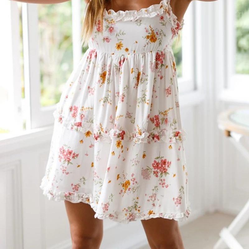 

Casual Dresses Summer High Waist Printing Women' Floral Sleeveless Sling Boho Vestidos Ladies Dress Femme De Mujer, As pic