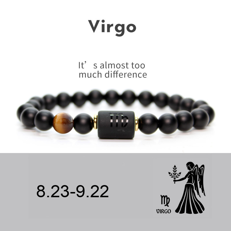 12 Constellation Bracelets Hommes Noir Pierre Perle Brins Tourner Chance Bracelet Signe Étoile Zodiaque Horoscope Amant Couple Bracelet Amitié Bi