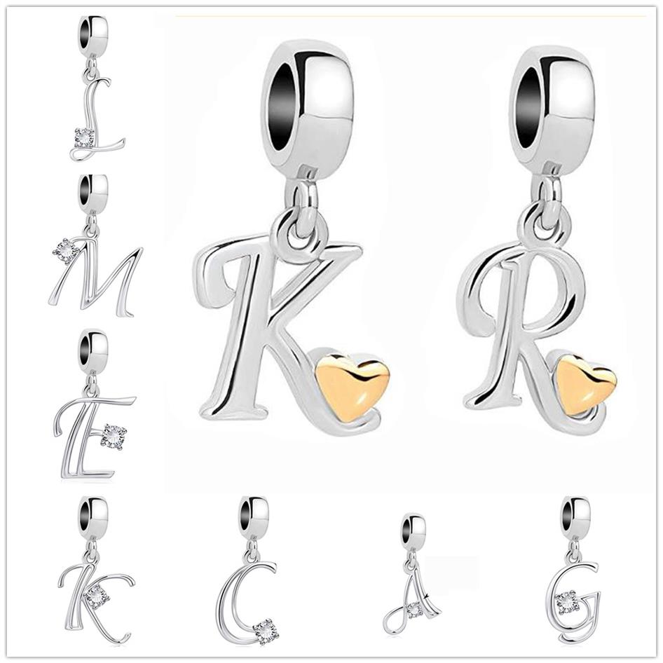 

Classic Charm Letter A-Z Crystal Pendant Bead Fit Pandora charms Silver Plated Original Bracelets & Necklaces DIY Women Jewelry208c