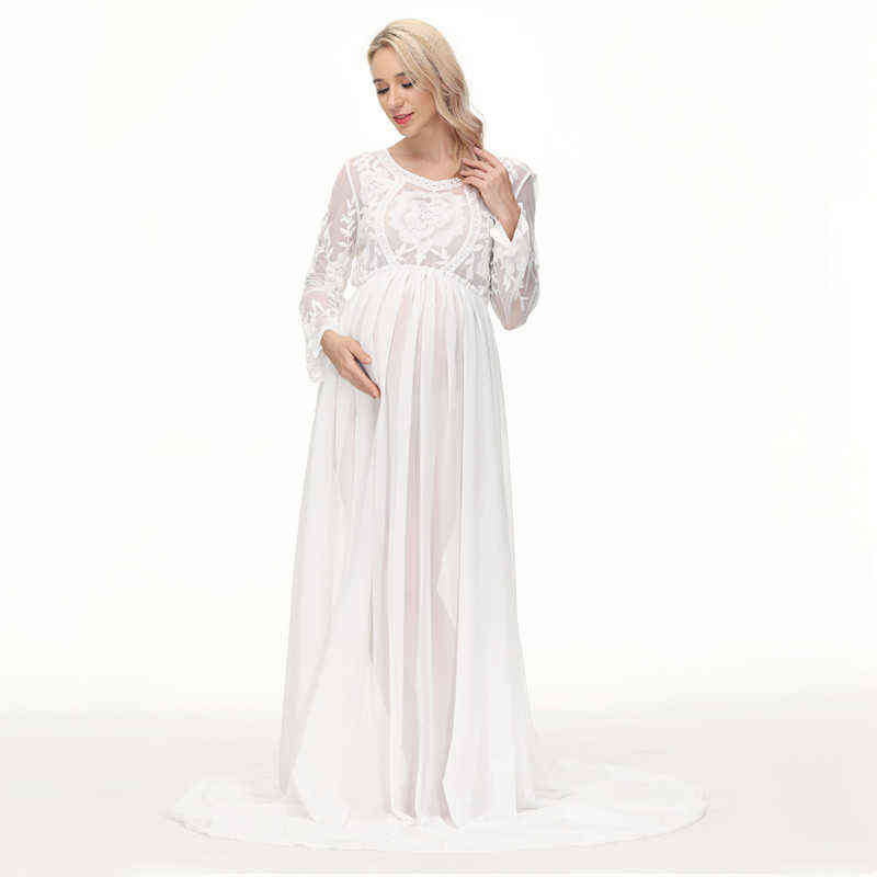 

Boho Lace Maternity Photo Shoot Long Dress Long Sleeve Pregnant Woman Photography Chiffon Dress Outfit G220418, Pink