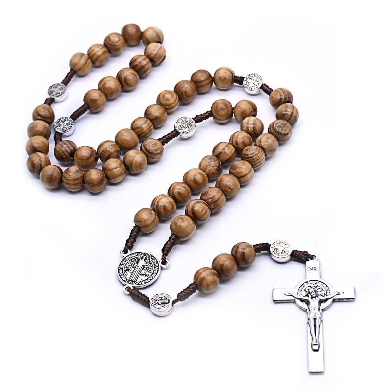 

Chains Cross Necklace Handmade Wooden Catholic Rosaries Necklaces Wood Christian Prayer Beads Rosary For Men Women Accessories