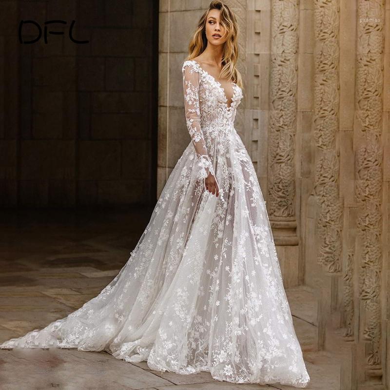 

Casual Dresses DFLlifes Backless Lace Evening Long Dress Clubwear Flare Sleeve Transparent Sexy Maxi Robe Deep V Neck White Club Vestidos