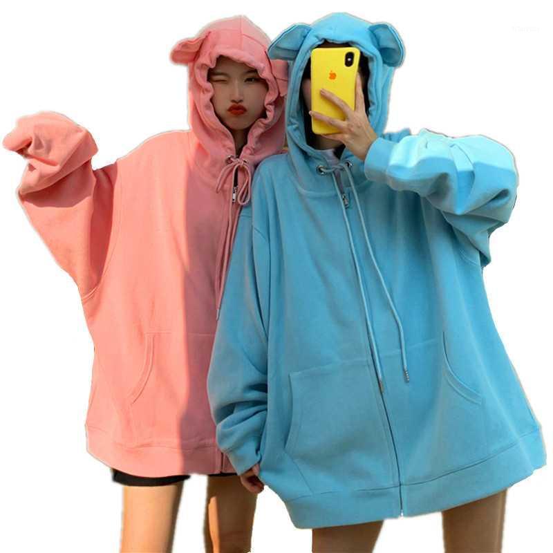 

Autumn Winter Women 6 Colors Friends Matching Zip Up Hoodes Harajuku Kawaii Funny Bear Ears Hooded Oversized Sweatshirt Women's Hoodies & Sw, Blue