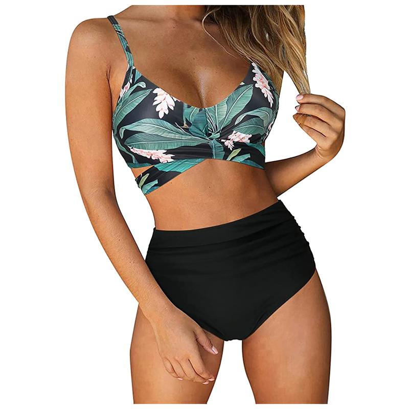 

Women' Swimwear Bikinis 2022 Leaves Printed High Waist Two Pieces Bikini Set Swimsuit Female Women Beachwear Bather Bathing SuitWomen, As pic