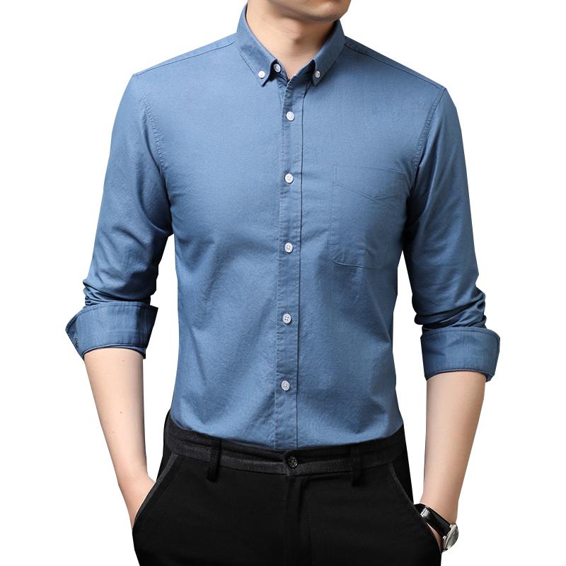 

Men's Casual Shirts Cotton Long Sleeved For Men Solid Color Spinning Business Shirt Slim MenMen's, Blue