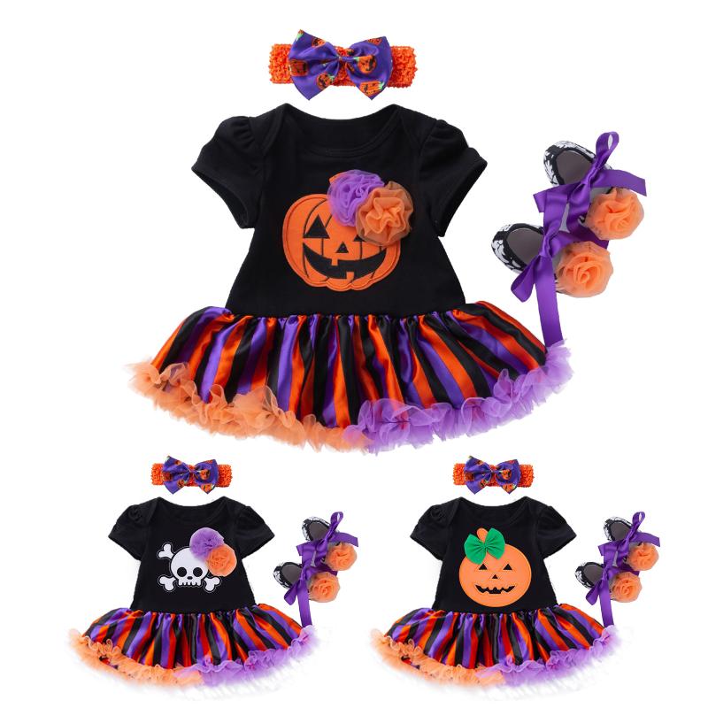

Clothing Sets 3pcs 0-24months Halloween Infant Toddler Baby Girl Short Sleeve Romper Dress Set-Party Kids Clothes+Headband & Shoes, Hs3047-55