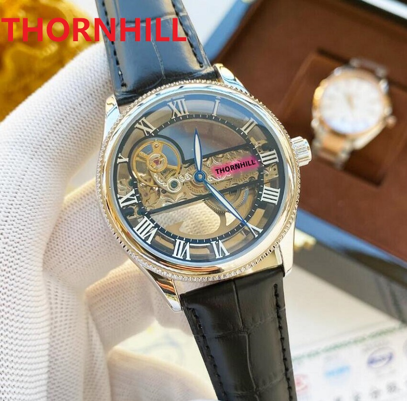 

Factory Top quality two stiches hollow skeleton dial Watch 42mm Automatic Mechanical Mens 5ATM waterproof genuine italy cow brown black leather Wristwatch, As pic
