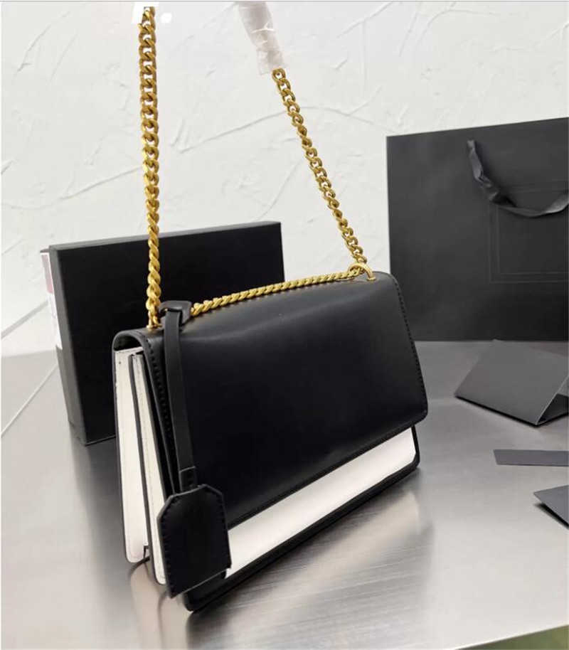 

Genuine leather sunset bag Classic latest color women Luxury Designer Shoulder bags chain handbag Toothpick pattern womens Cross body, #3