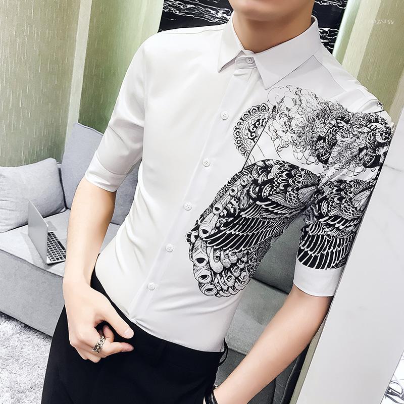 

Brand Clothing Fashion Male Summer Casual Short-sleeved Shirts/Men' Slim Fit Printing Business Shirts Black White -3XL Men