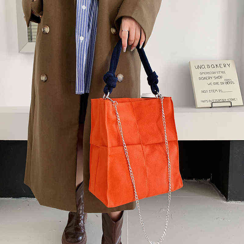 

2022 Simple Splicing Canvas Bag Korean Version Large Capacity Chain Ins Menger Handbag, White