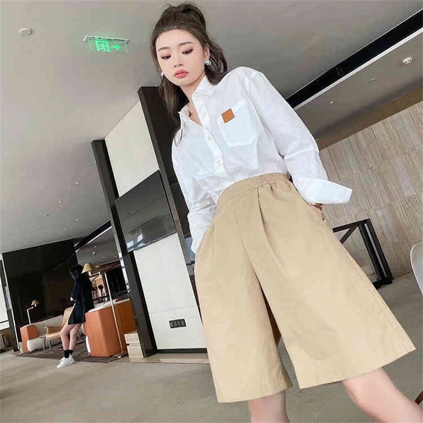 

2022 High Quality new special offer D + summer simple style Elastic Waist Wide Leg Pants women' fashion loose and thin shorts, Black
