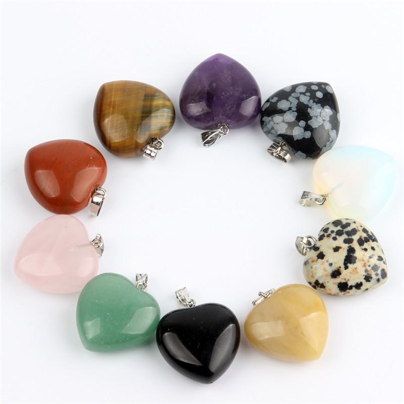 

Pendant Necklaces Assorted Natural Stone Heart Necklace Pendants Pendulum Quartz Opalite Chakra Healing Crystal Reiki Beads No Chain