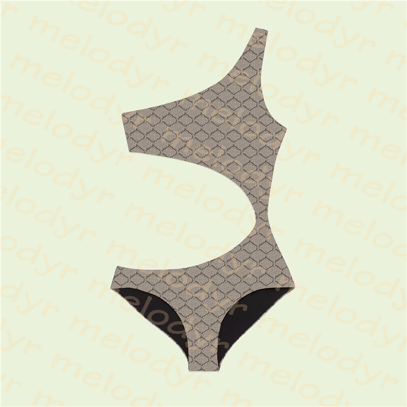 

Outdoor Tight Swimwear Designer One Shoulder Bikini Classic Letter Bathing Suit Beach Swimming Swimsuit, Khaki