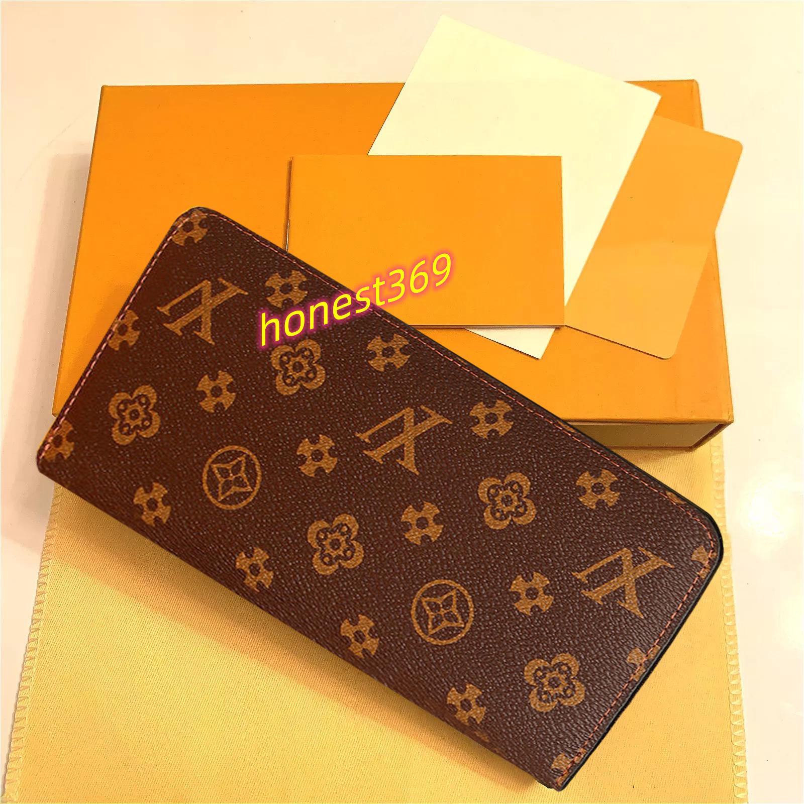 

Genuine leather Women Wallet Stylish Men Jacket Long Wallets in Brown Waterproof Checkered Holding Notes Credit Cards With box Flip wallet 60017, Black flower